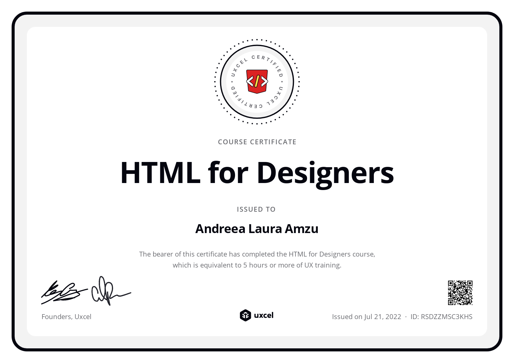 Andreea Laura Amzu's certificate